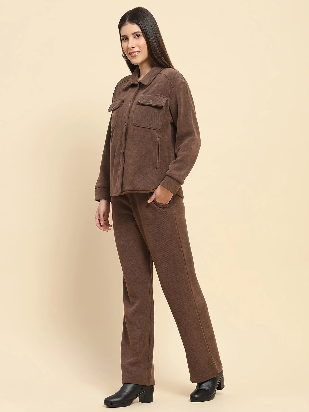 Brown Poly Blend Co-Ord Set