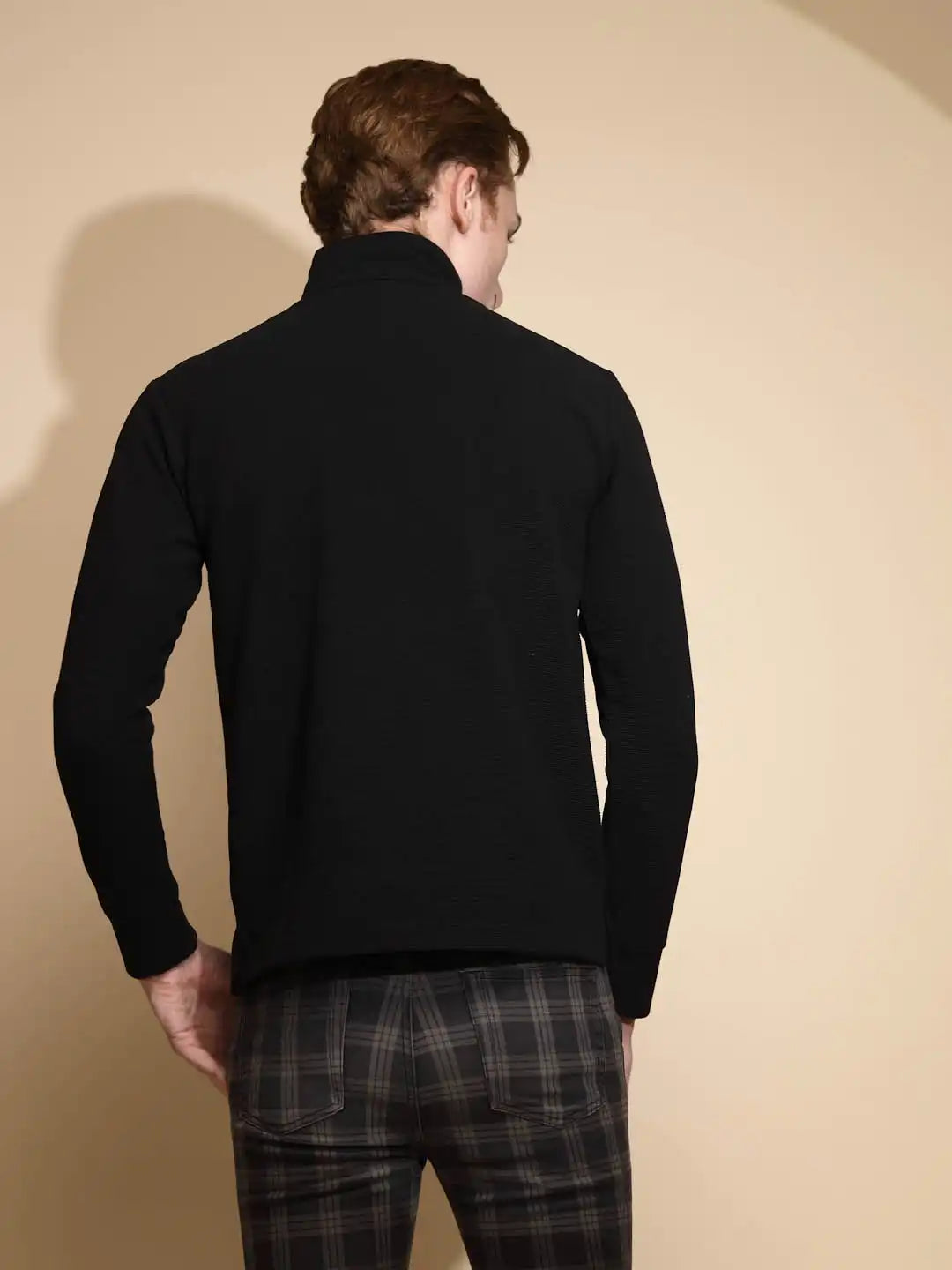 Solid Black Full Sleeve Turtle Neck Regular fit Sweatshirt