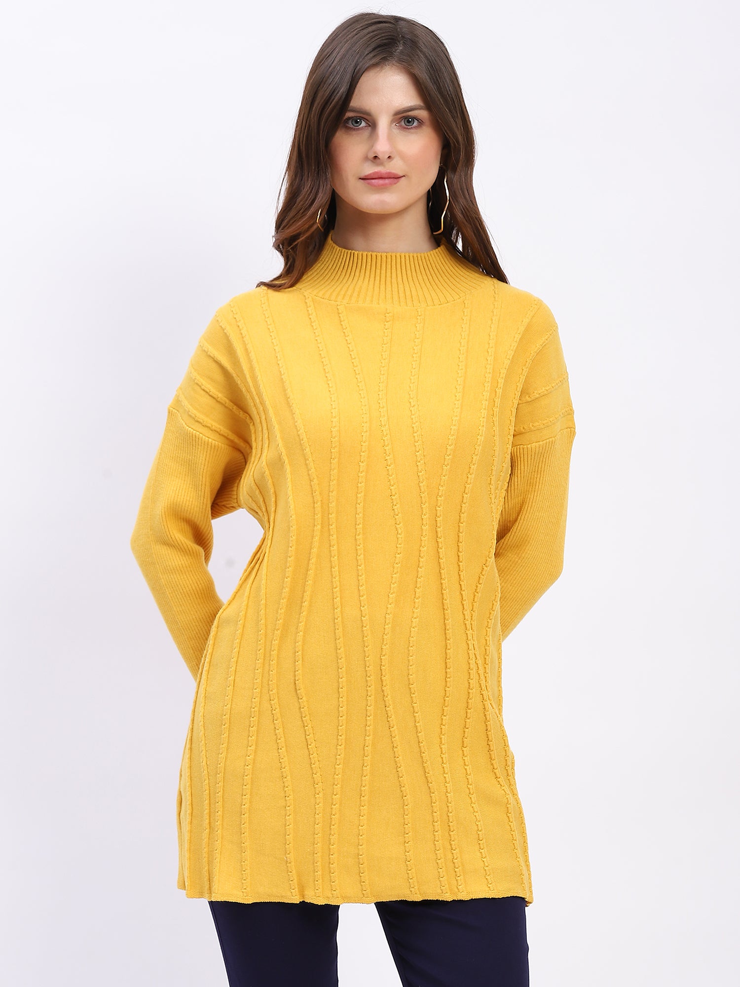 Textured High Neck Tunic Pullover - Global Republic