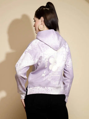 Lilac Abstract Print Full Sleeve Acrylic Hooded Sweatshirt
