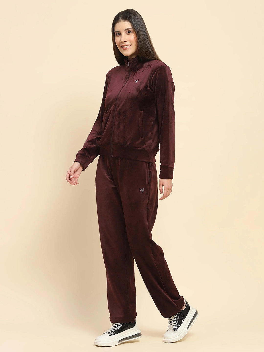 Burgundy Velvet Relaxed Winter Nightsuit - Global Republic