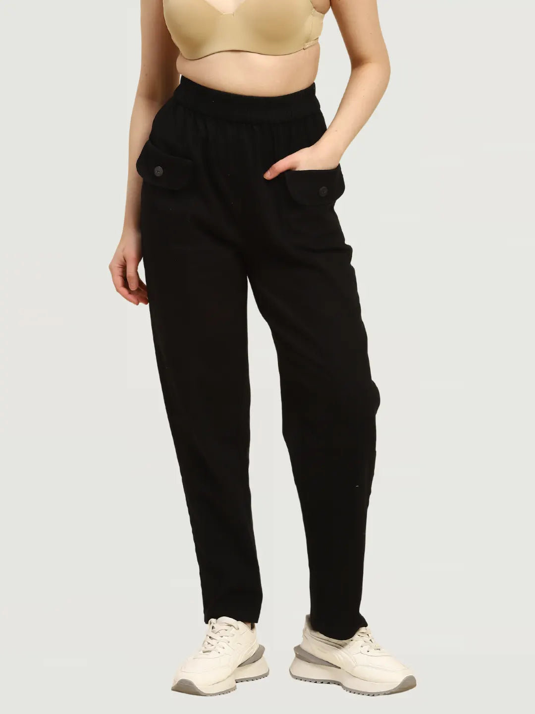 Black Cotton Regular Fit Trouser