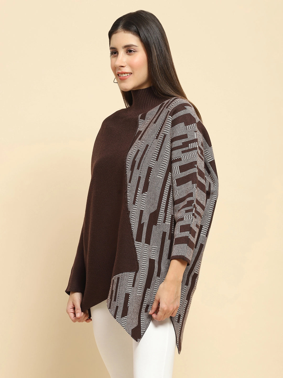 Brown Wool Blend Loose Fit Pullover