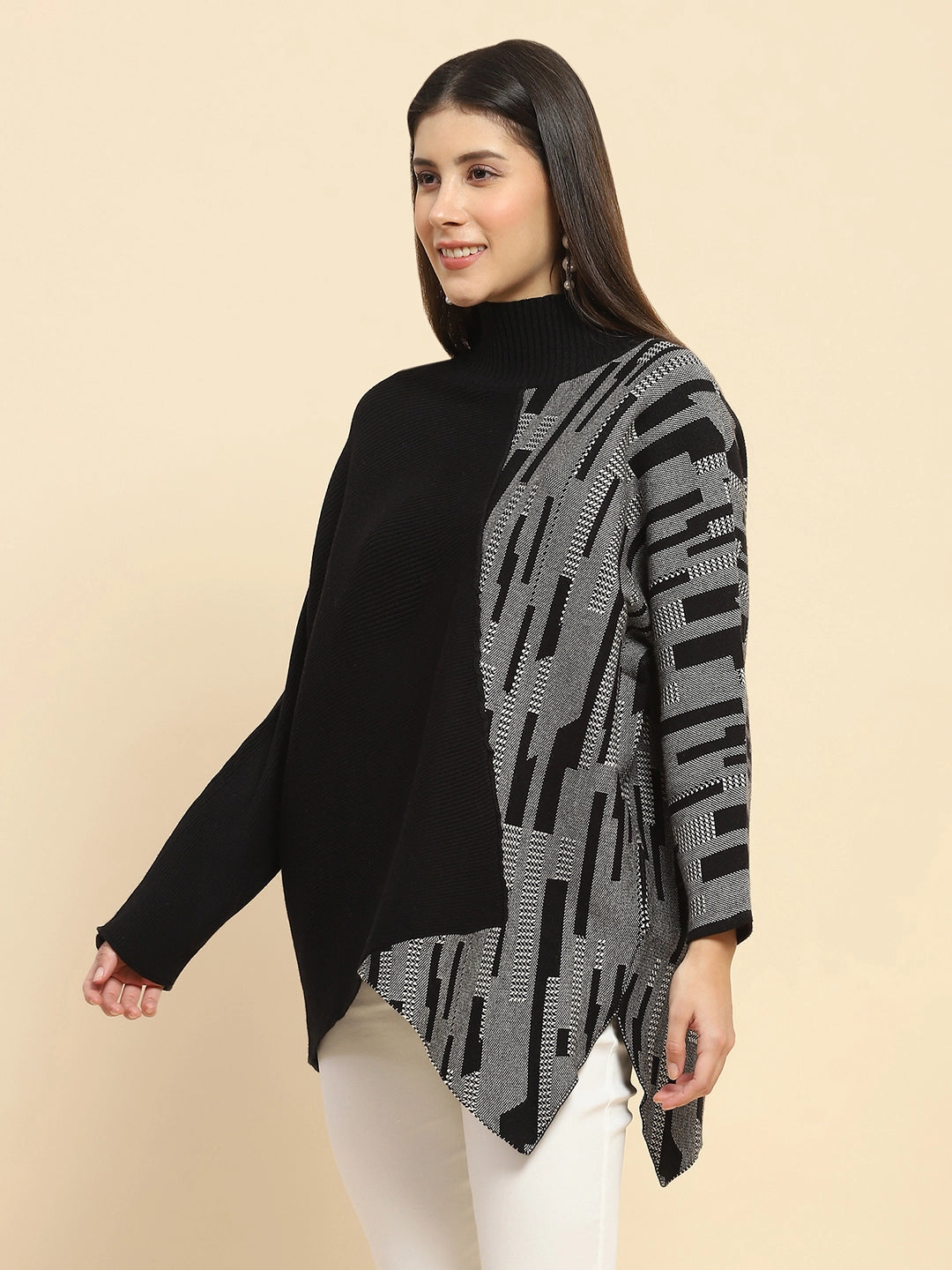 Black Wool Blend Loose Fit Pullover
