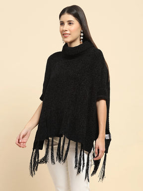 Black Wool Blend Loose Poncho