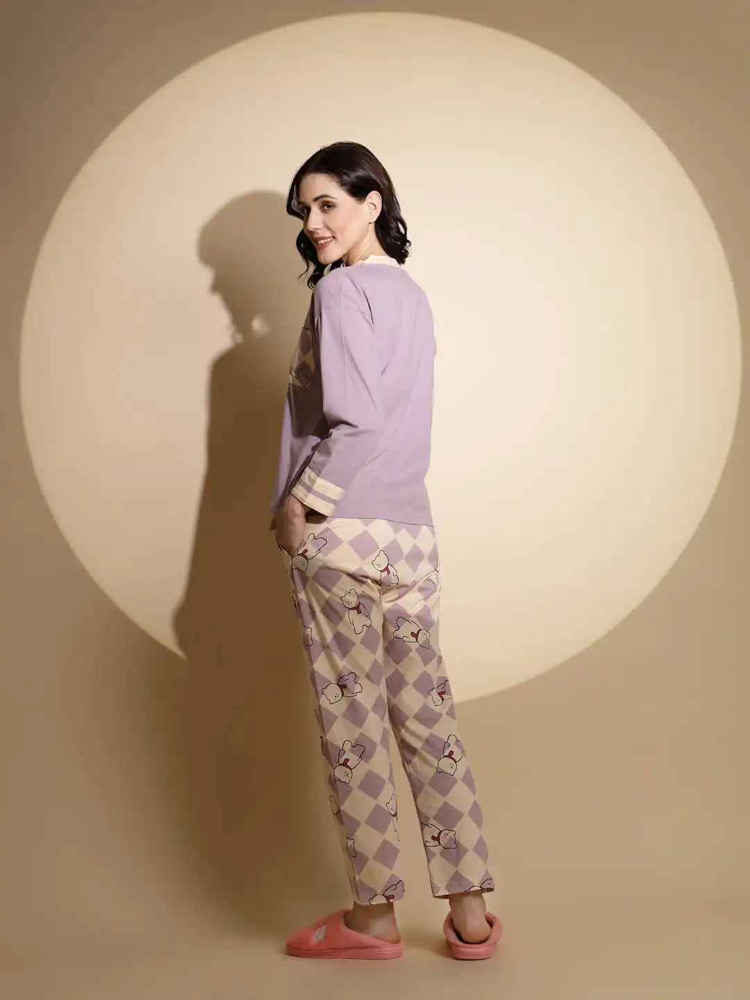 Lavender Hosiery Solid Top & Pyjama Night Suit Set - Global Republic