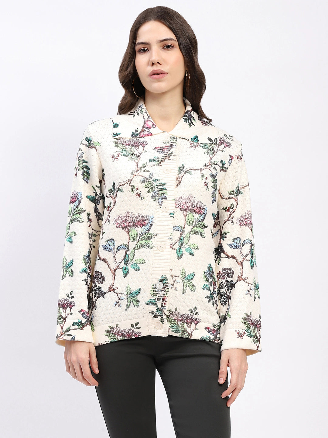Botanical Print Loose-Fit Cardigan - Global Republic