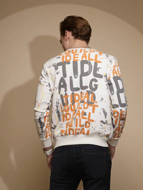 Off White Abstract Print Full Sleeve Round Neck Fleece Sweatshirt - Global Republic