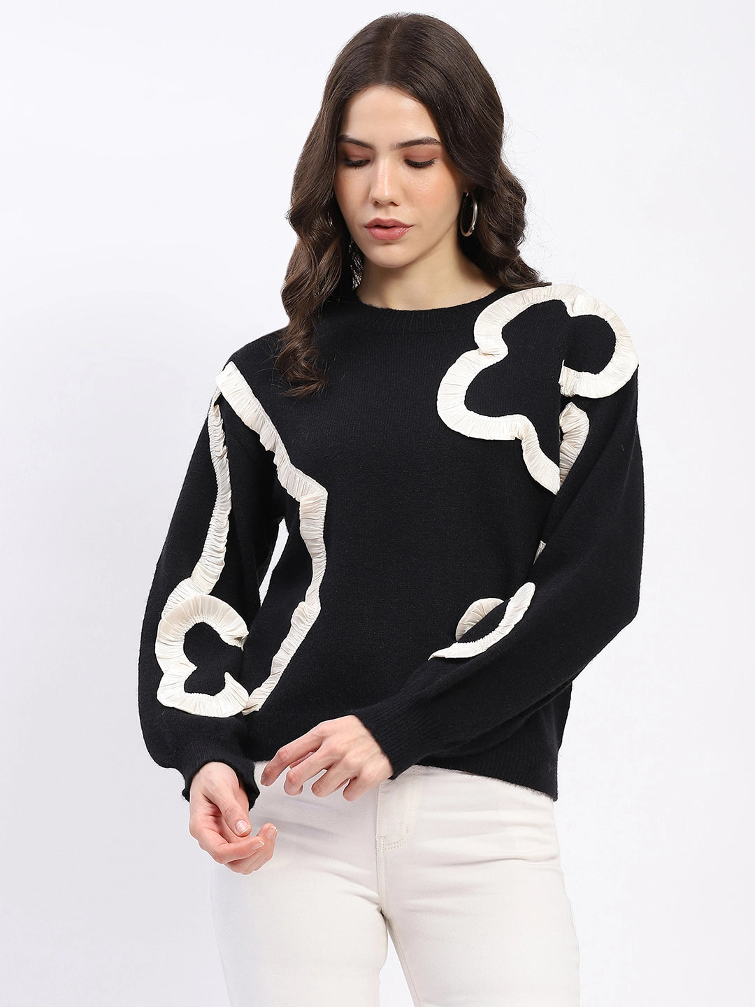 Ribbon Floral Embellished Pullover - Global Republic