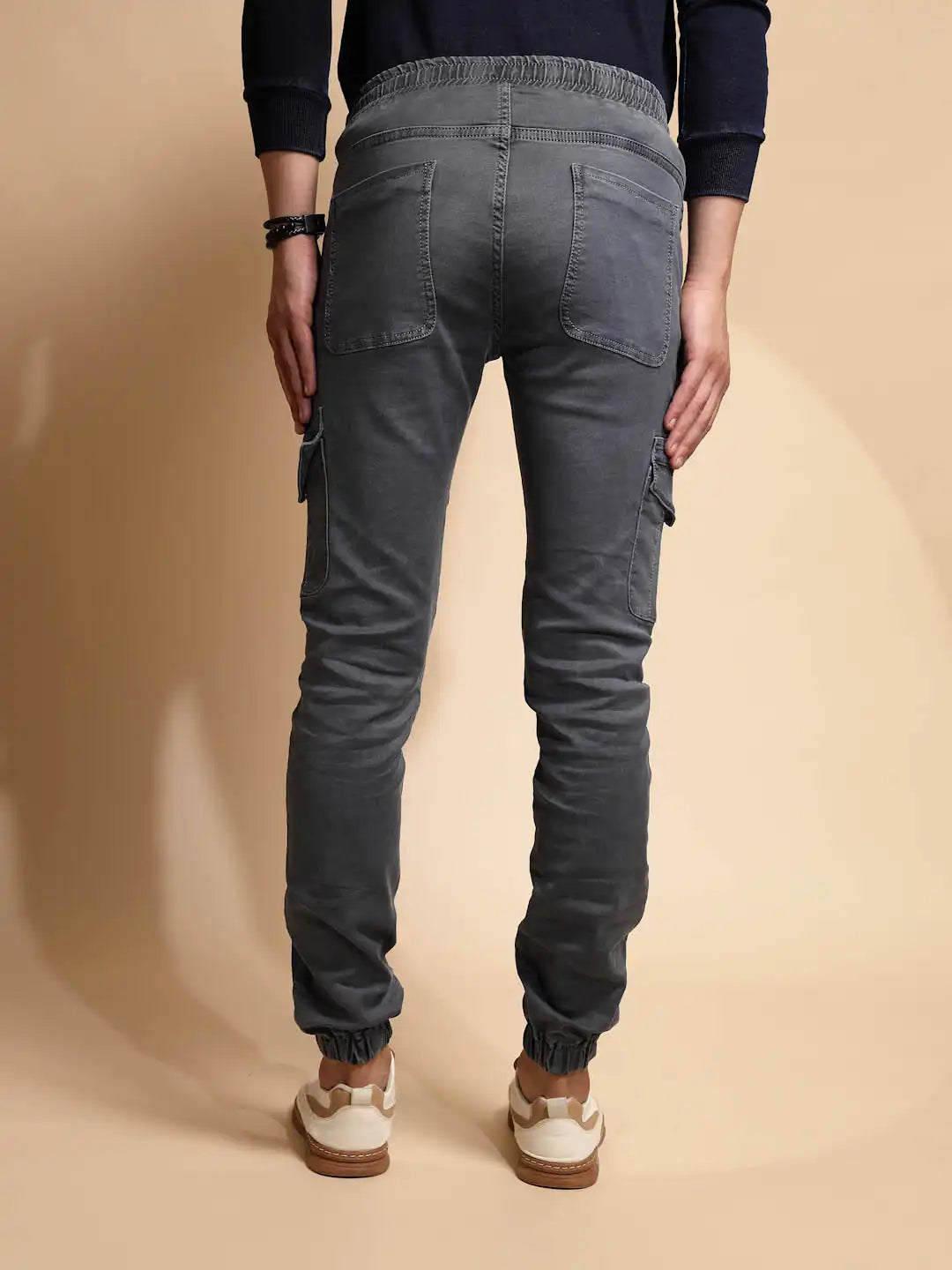 Grey Mid Rise Cotton Jogger