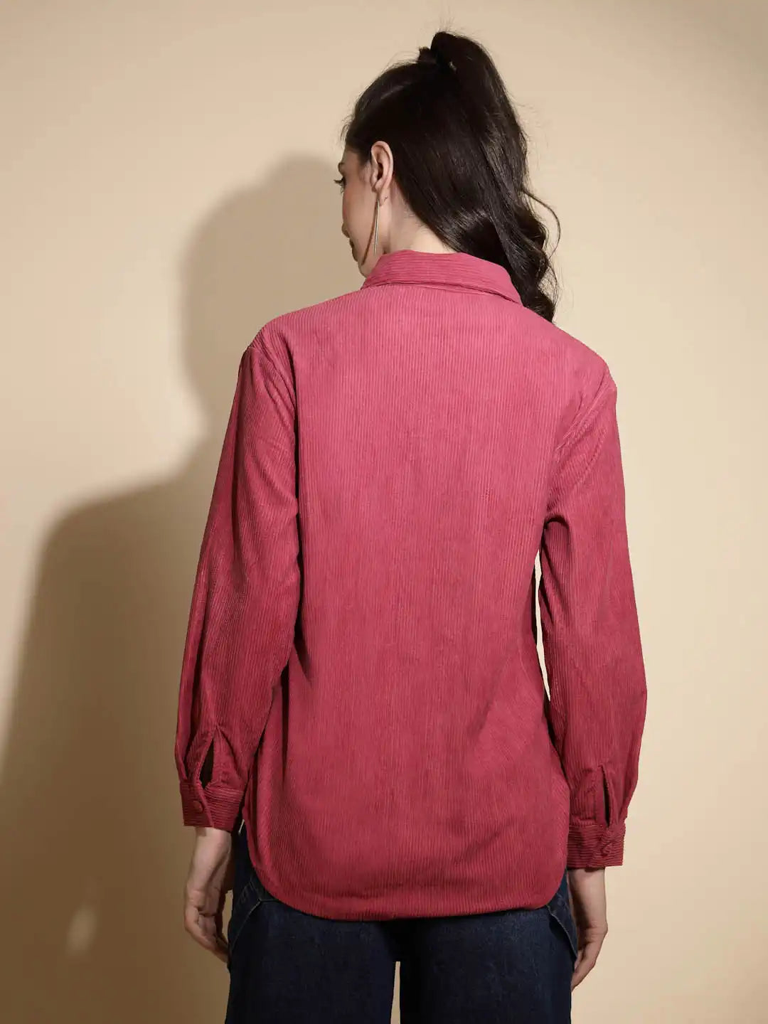 Maroon Solid Full Sleeve Collared Neck Cotton Shirt