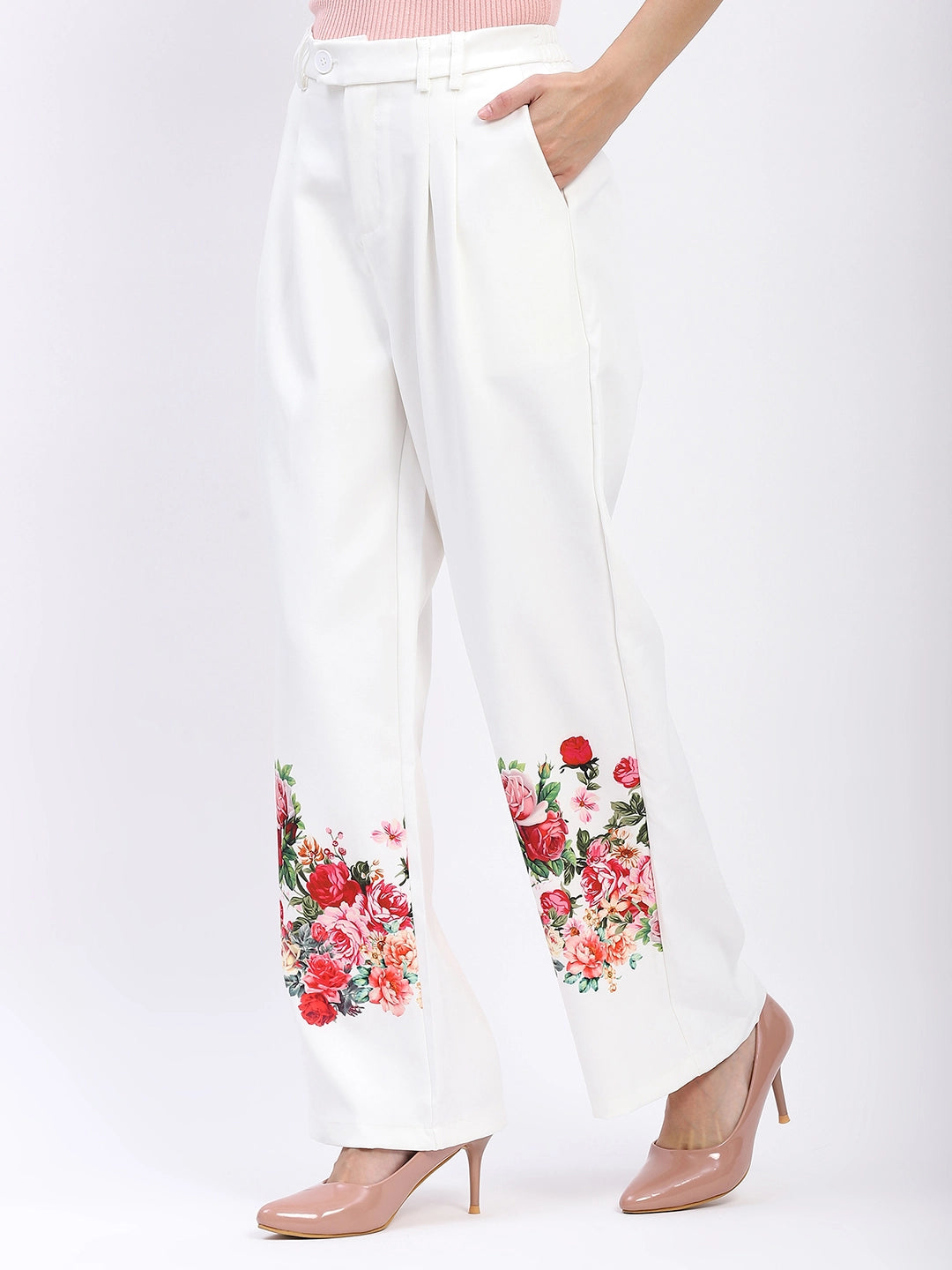 Elegant Floral Straight-Fit Trousers
