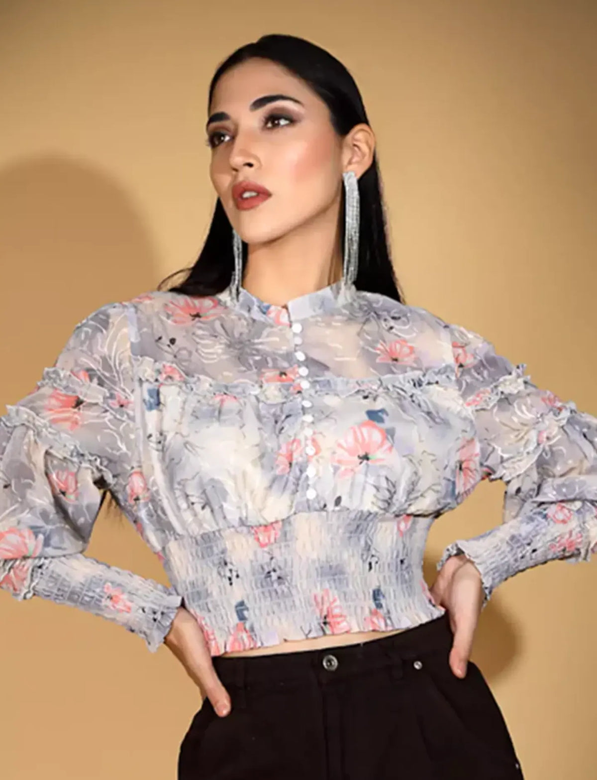 Multi Print Elasticated Hem Crop Top