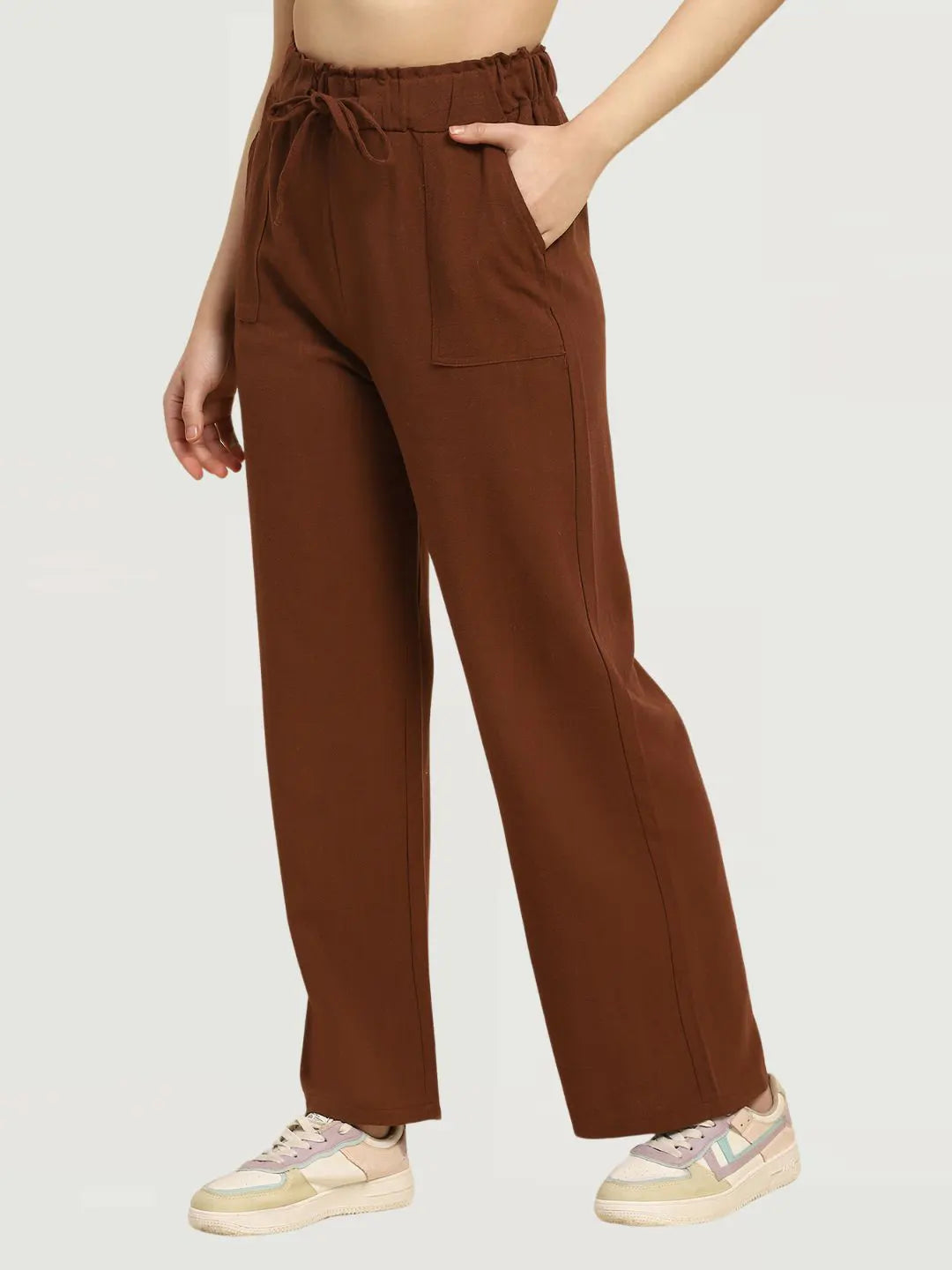 Brown Cotton Blend Solid Lower - Global Republic
