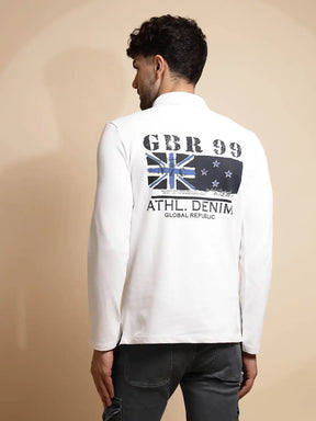 Solid White Full Sleeve Collared Neck Regular fit T-Shirt