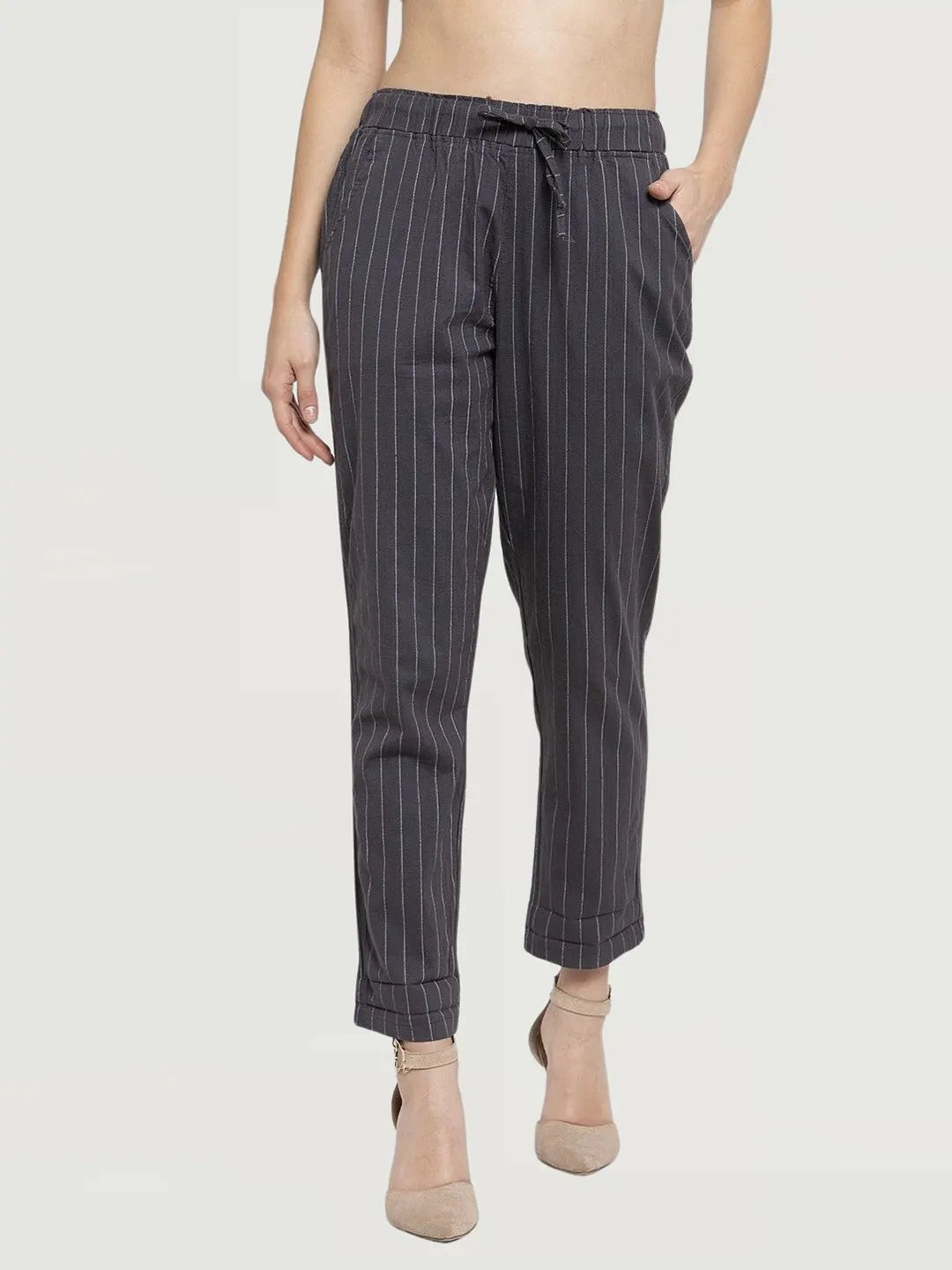 Dark Grey Cotton Regular Fit Lower - Global Republic