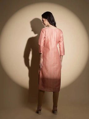 Peach Embroidered Muslin Kurta