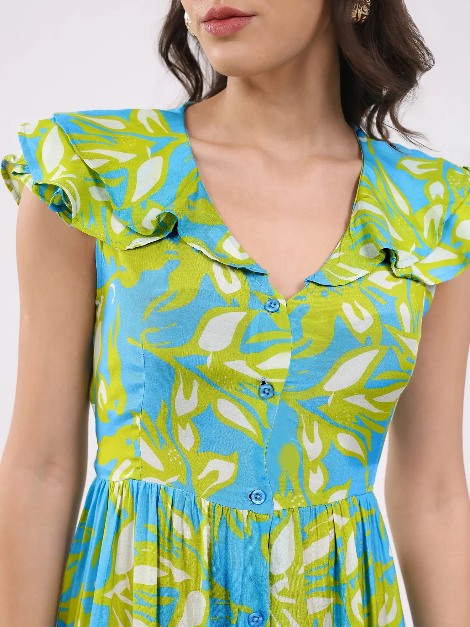 Sky & Lime Abstract Tiered Midi Dress - Global Republic