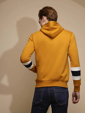 Mustard Solid Full Sleeve Fleece Hooded Sweatshirt