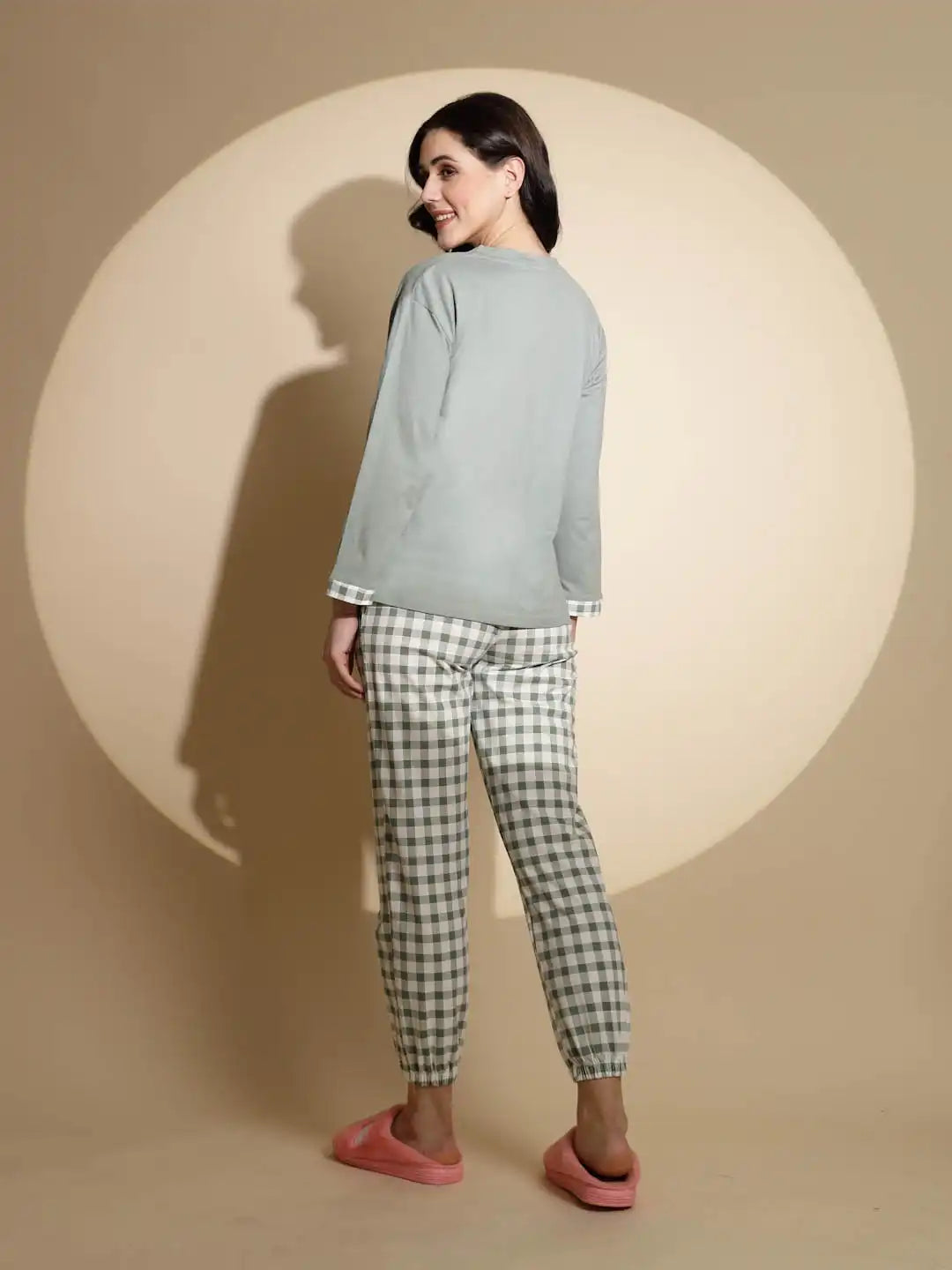 Grey Hosiery Solid Top & Pyjama Night Suit Set