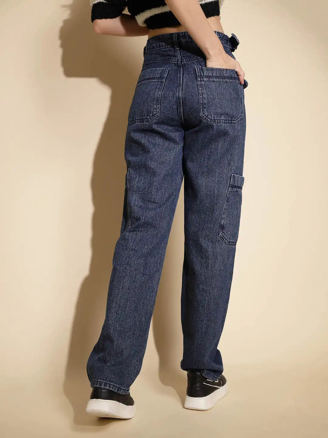Blue Solid Relaxed fit High Rise jeans - Global Republic