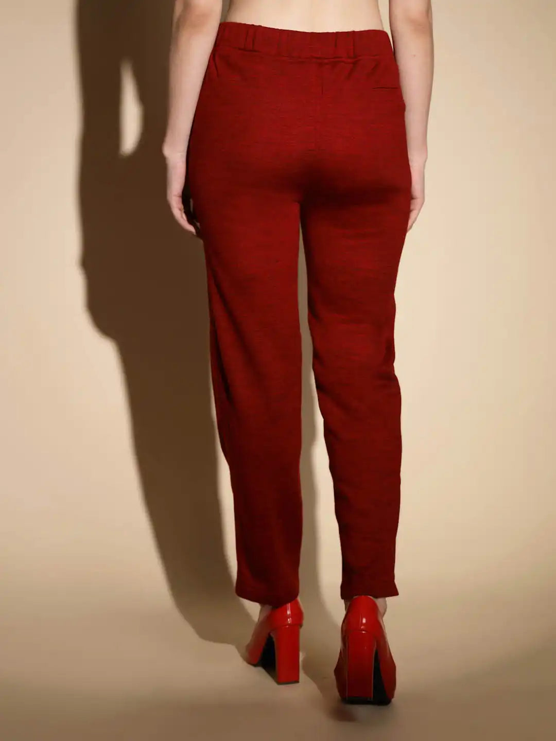 Maroon Solid Straight Cut Low Rise Pants - Global Republic
