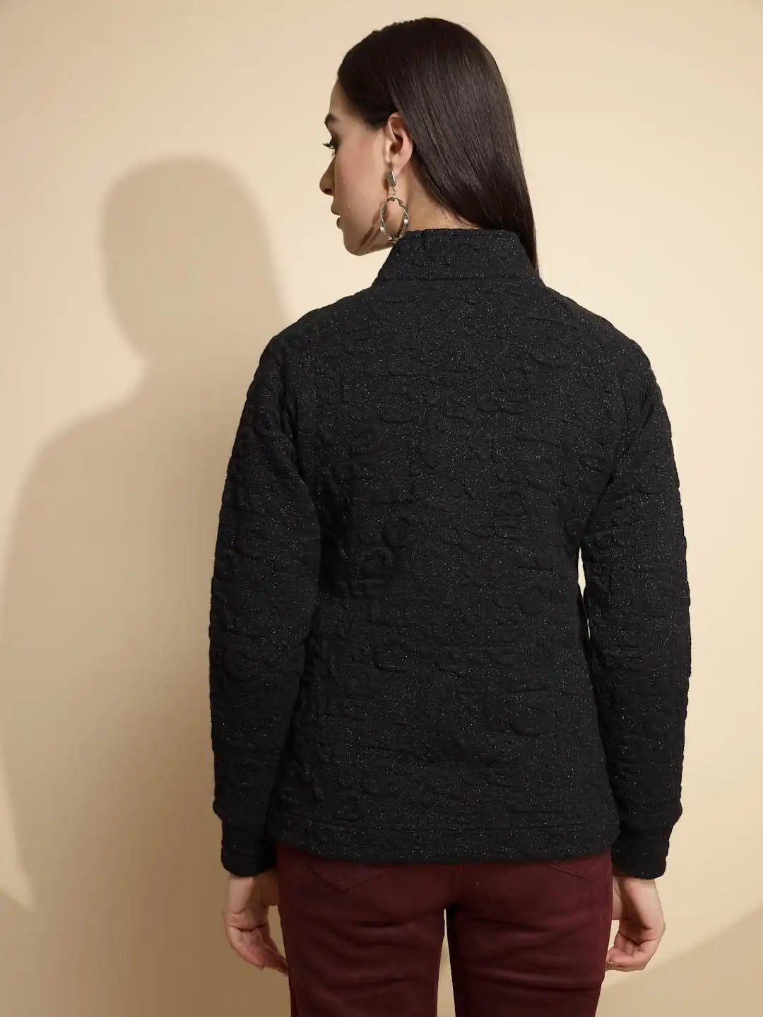 Black Solid Full Sleeve Turtle Neck Acrylic Sweatshirt