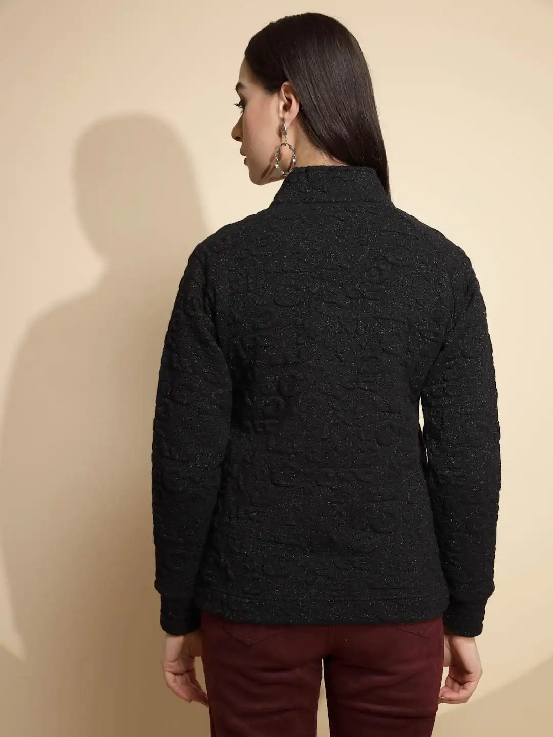 Black Solid Full Sleeve Turtle Neck Acrylic Sweatshirt