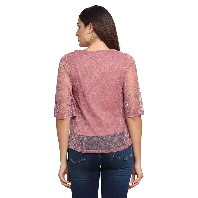 Women Pink Round Neck Solid Top