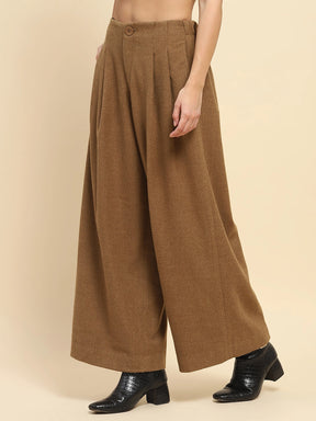 Brown Viscose Wide Leg Winter Trouser
