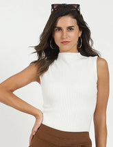 White Stretchable Knit Skivvy Top