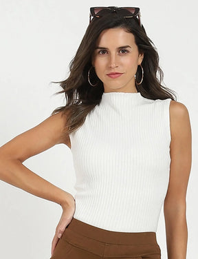 White Stretchable Knit Skivvy Top