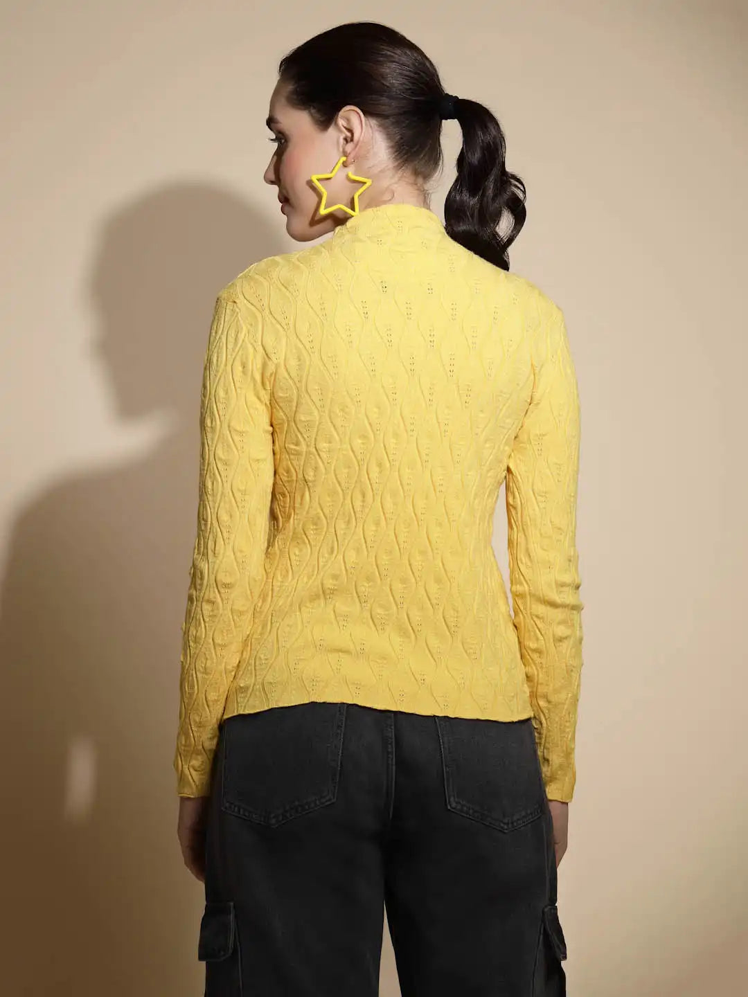 Mustard Solid Full Sleeve Turtle Neck Knitted Skivvy
