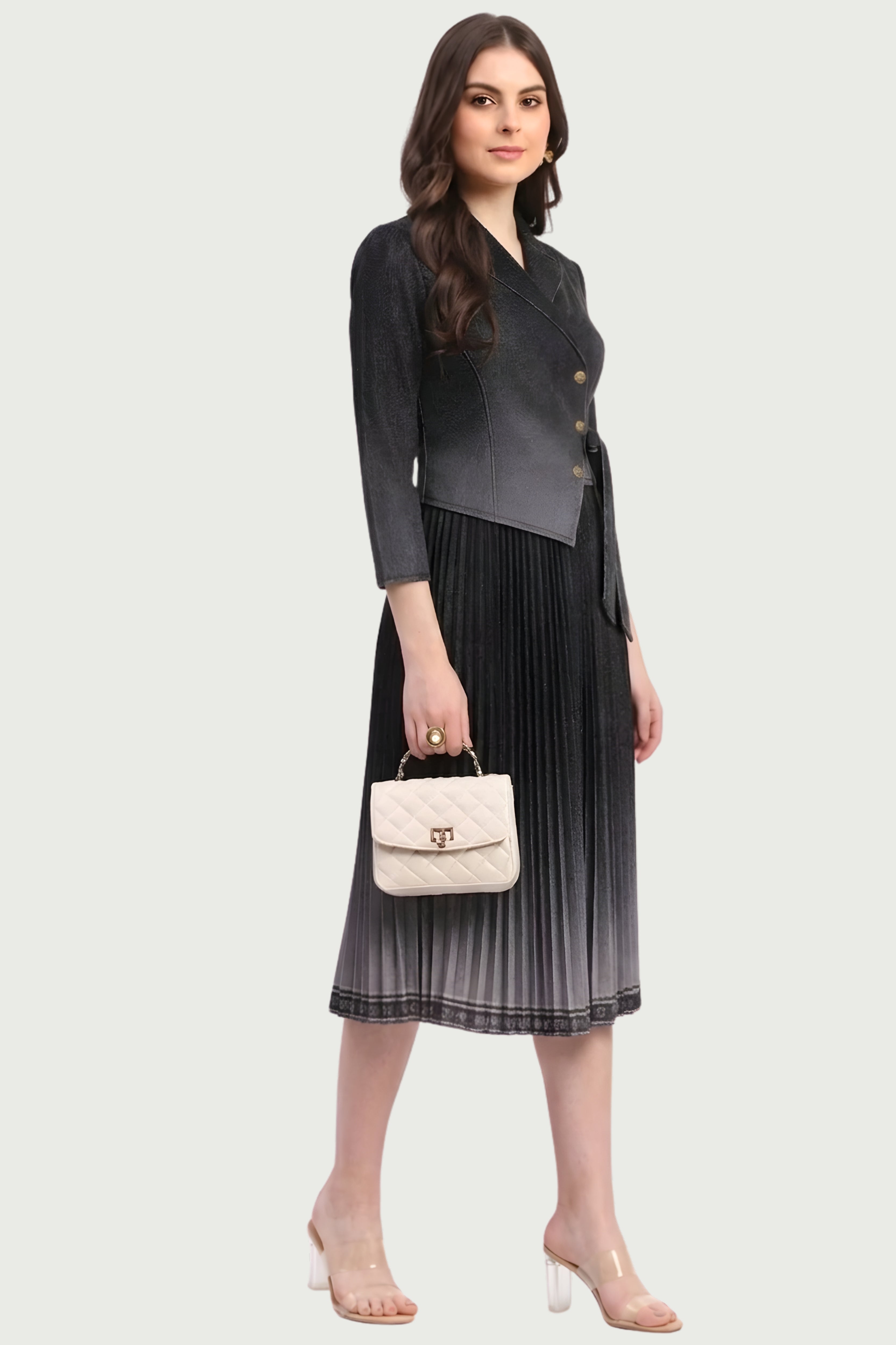 Black Pleated Midi Dress