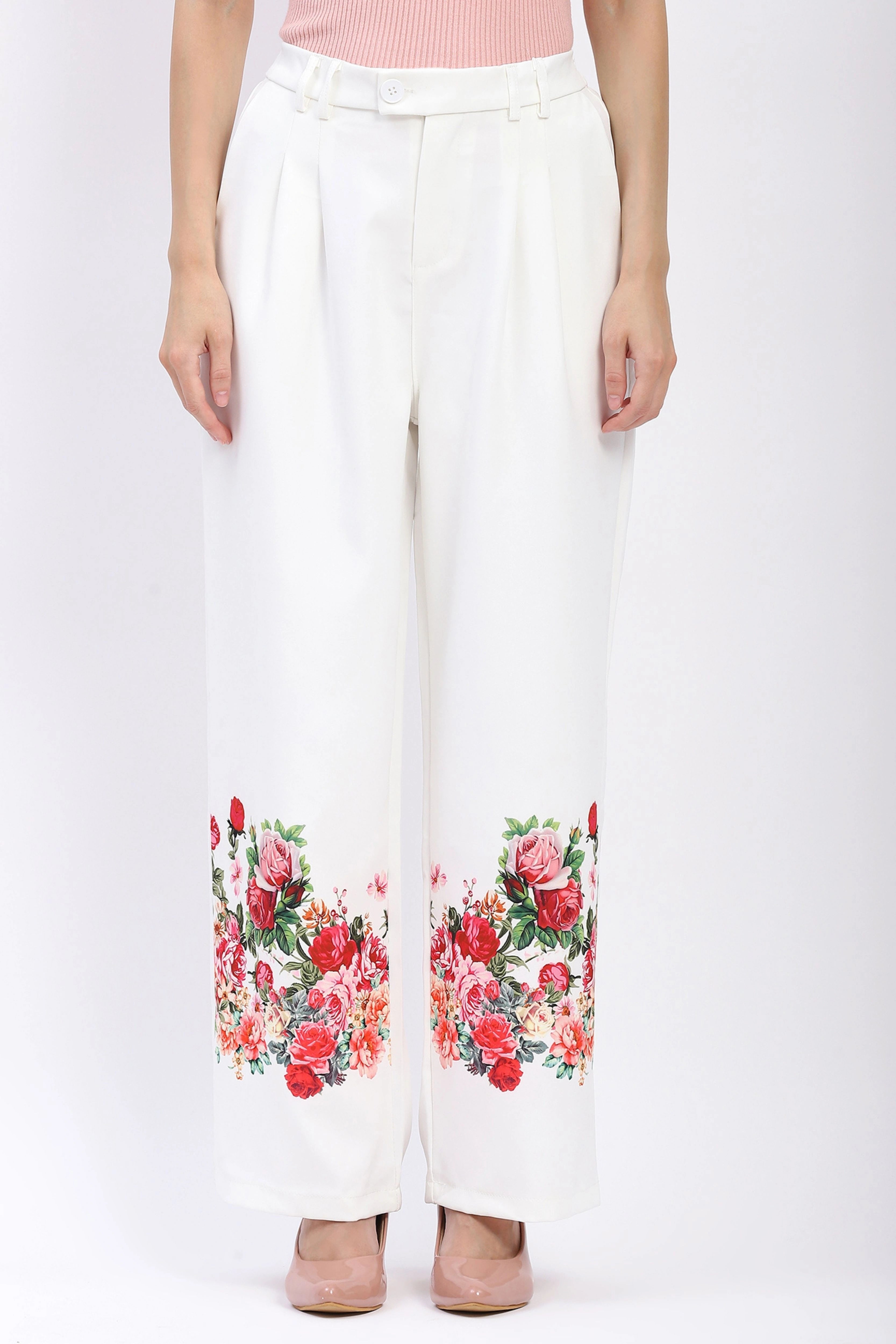 Elegant Floral Straight-Fit Trousers