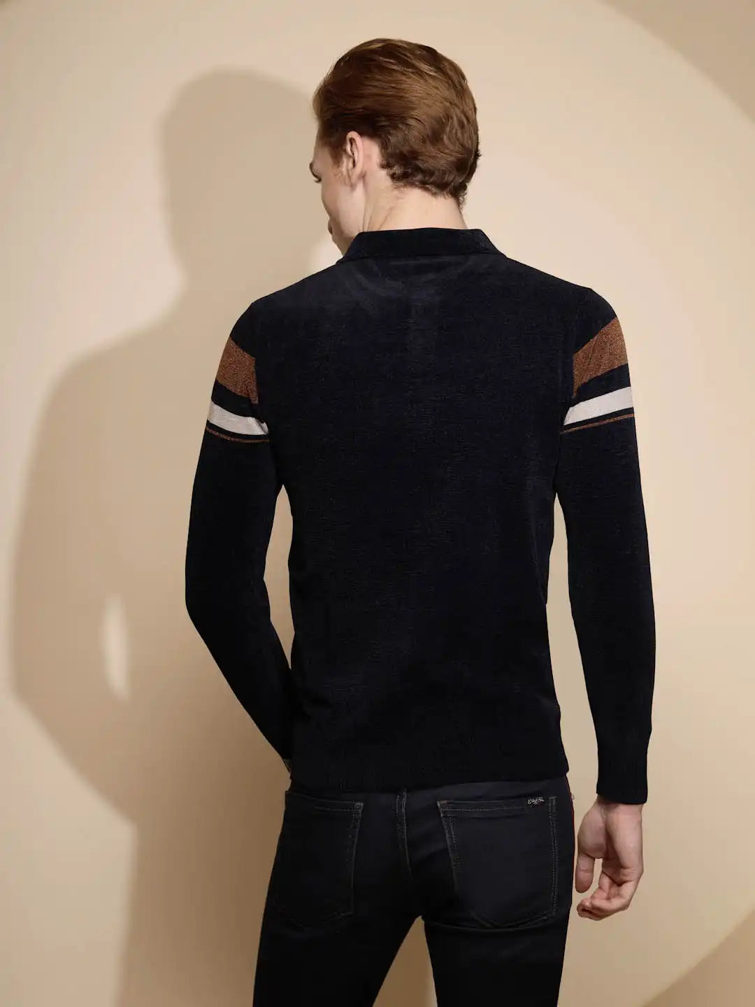 Blue Solid Full Sleeve Polo Neck Acrylic Pullover