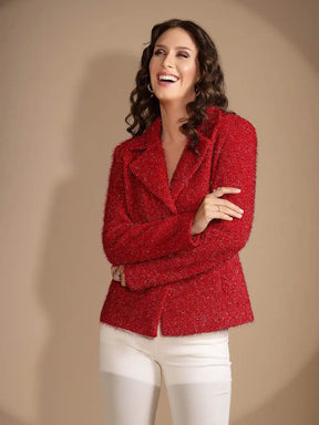 Women's Solid Collared Neck Red Blazer