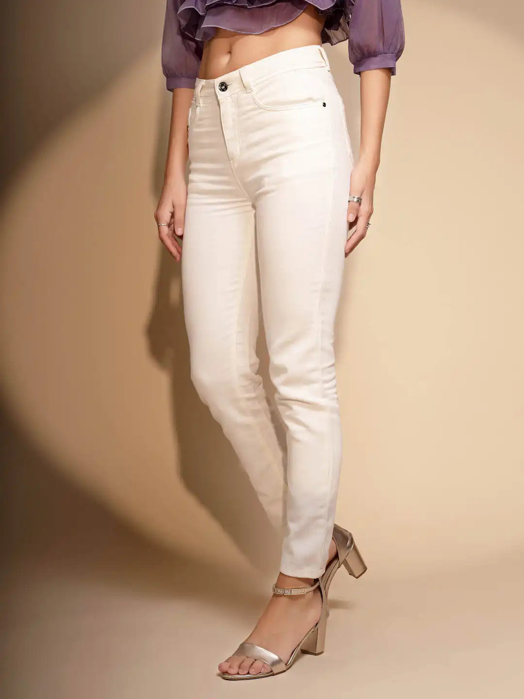 Women's Regular Fit Denim Low Rise White Jeans