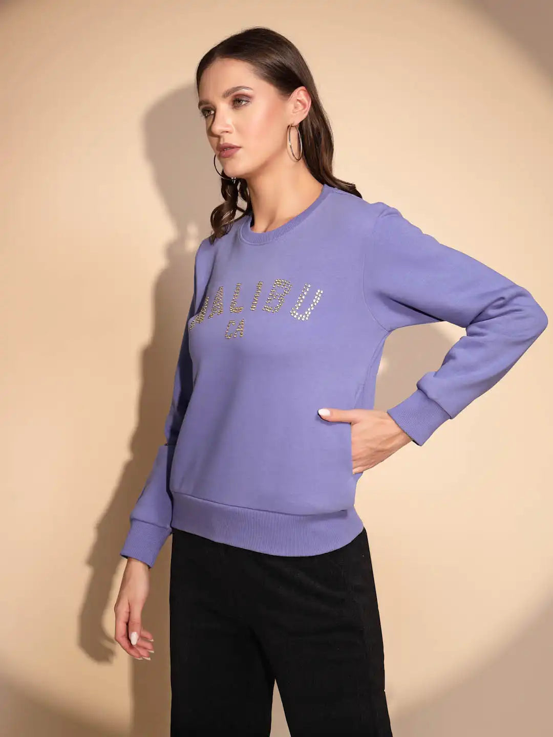 Blue Solid Round Neck Full Sleeve Hosiery Sweatshirt