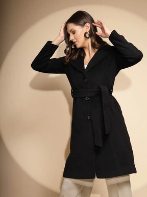 Women's Solid Collared Neck Black Blazer