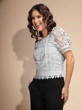 Blue Lace Square Neck Top