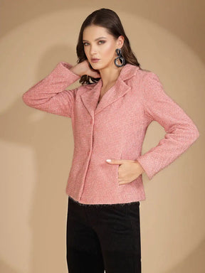 Women's Solid Collared Neck Pink Blazer