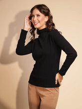 Black Full Sleeve Turtle Neck Knit Top