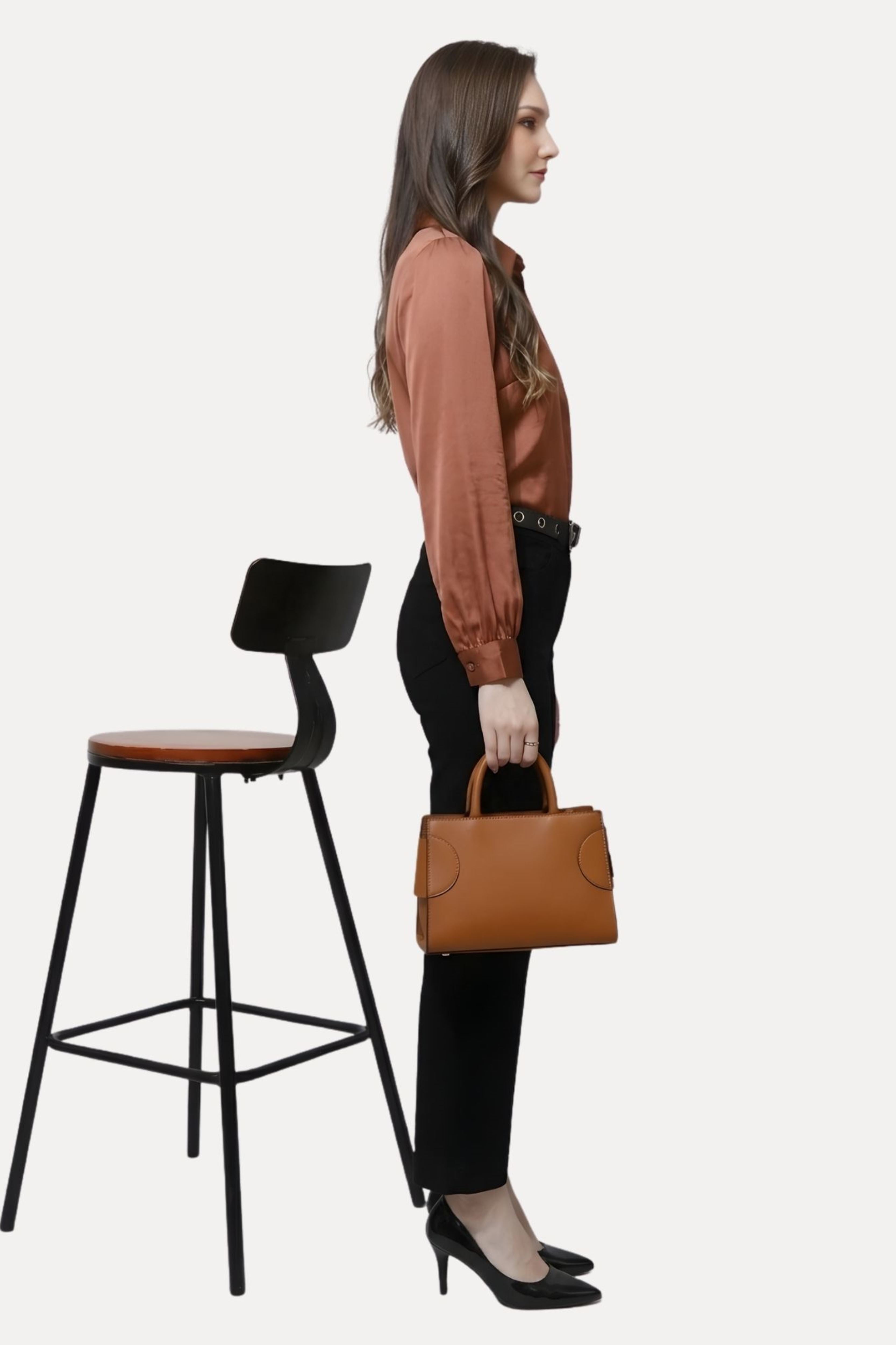 Brown Poly Satin Solid Shirt