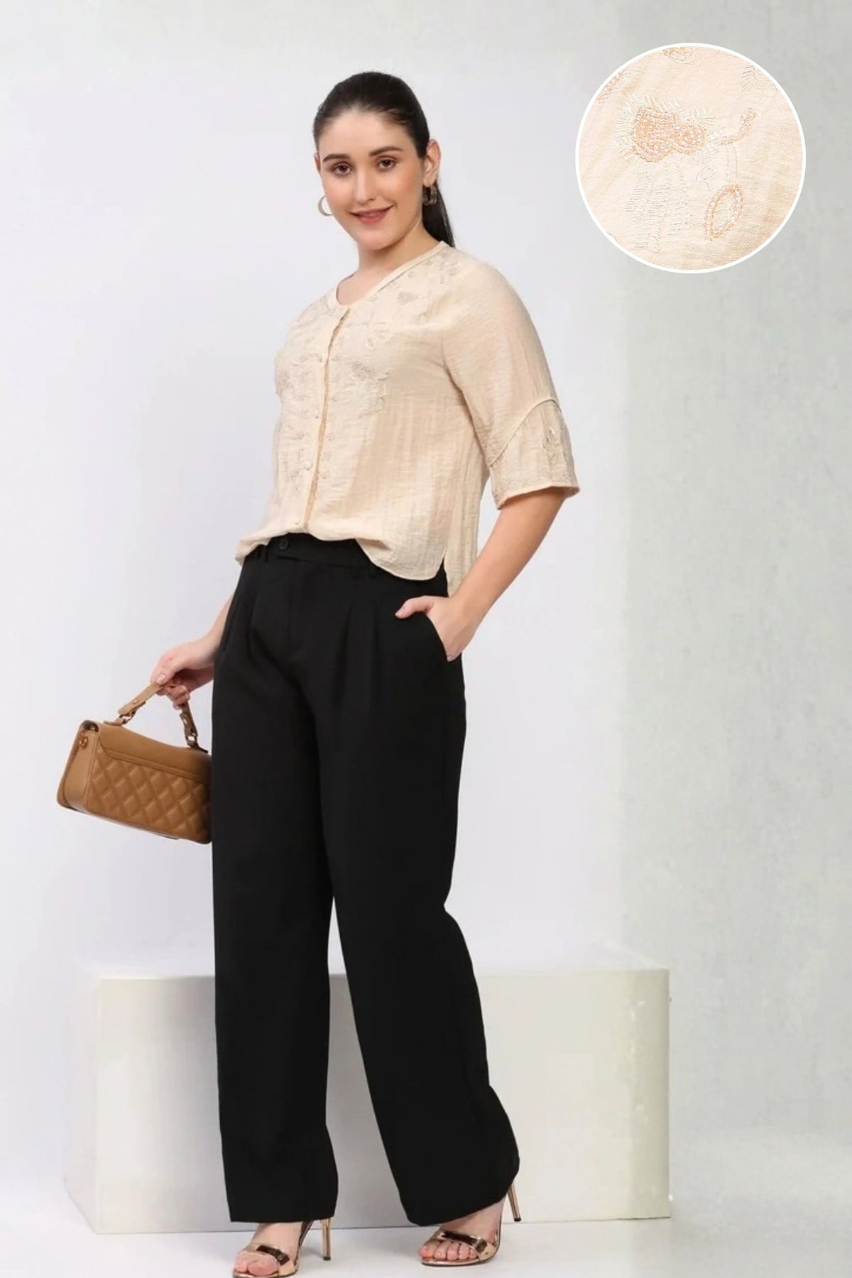 Beige Embroidered Top