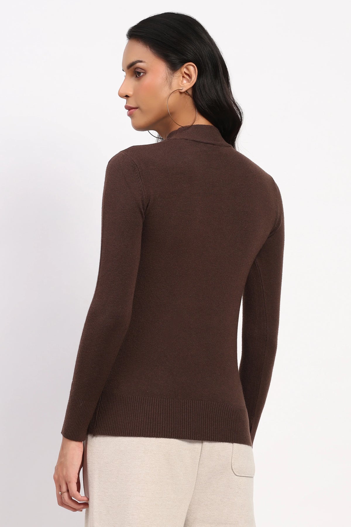 Deep Coffee High-Neck Pullover-Global Republic