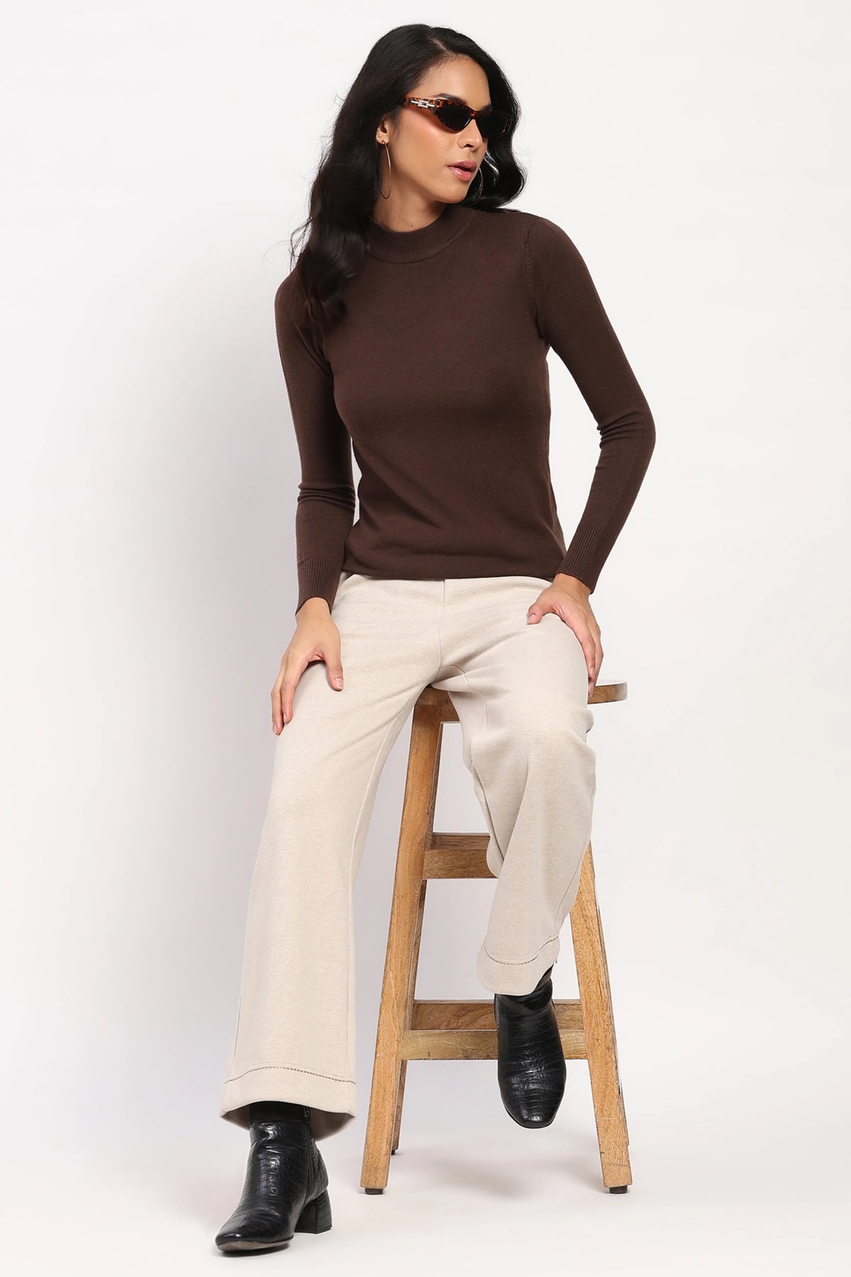 Deep Coffee High-Neck Pullover-Global Republic