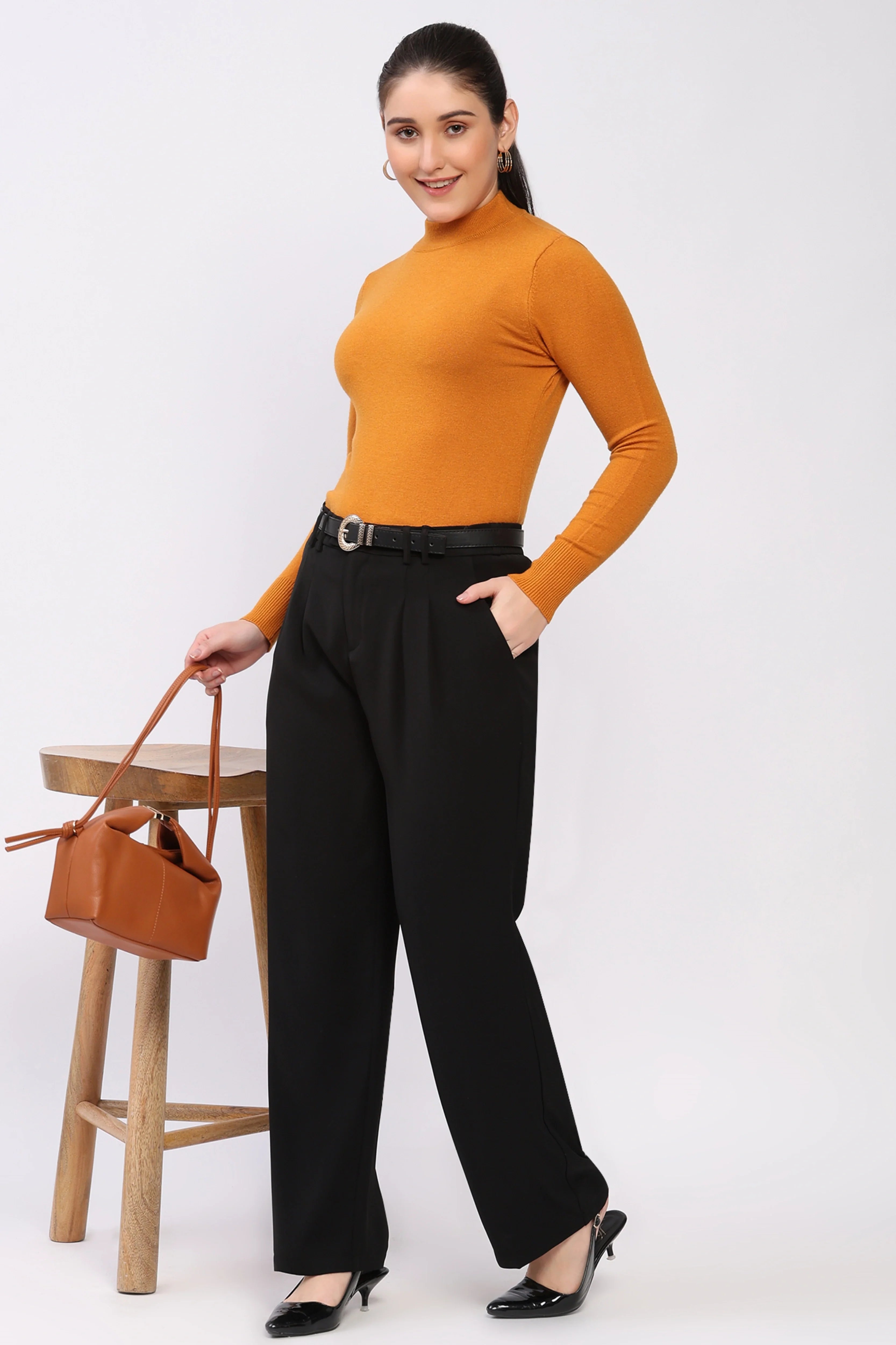 Ginger Solid High-Neck Pullover-Global Republic