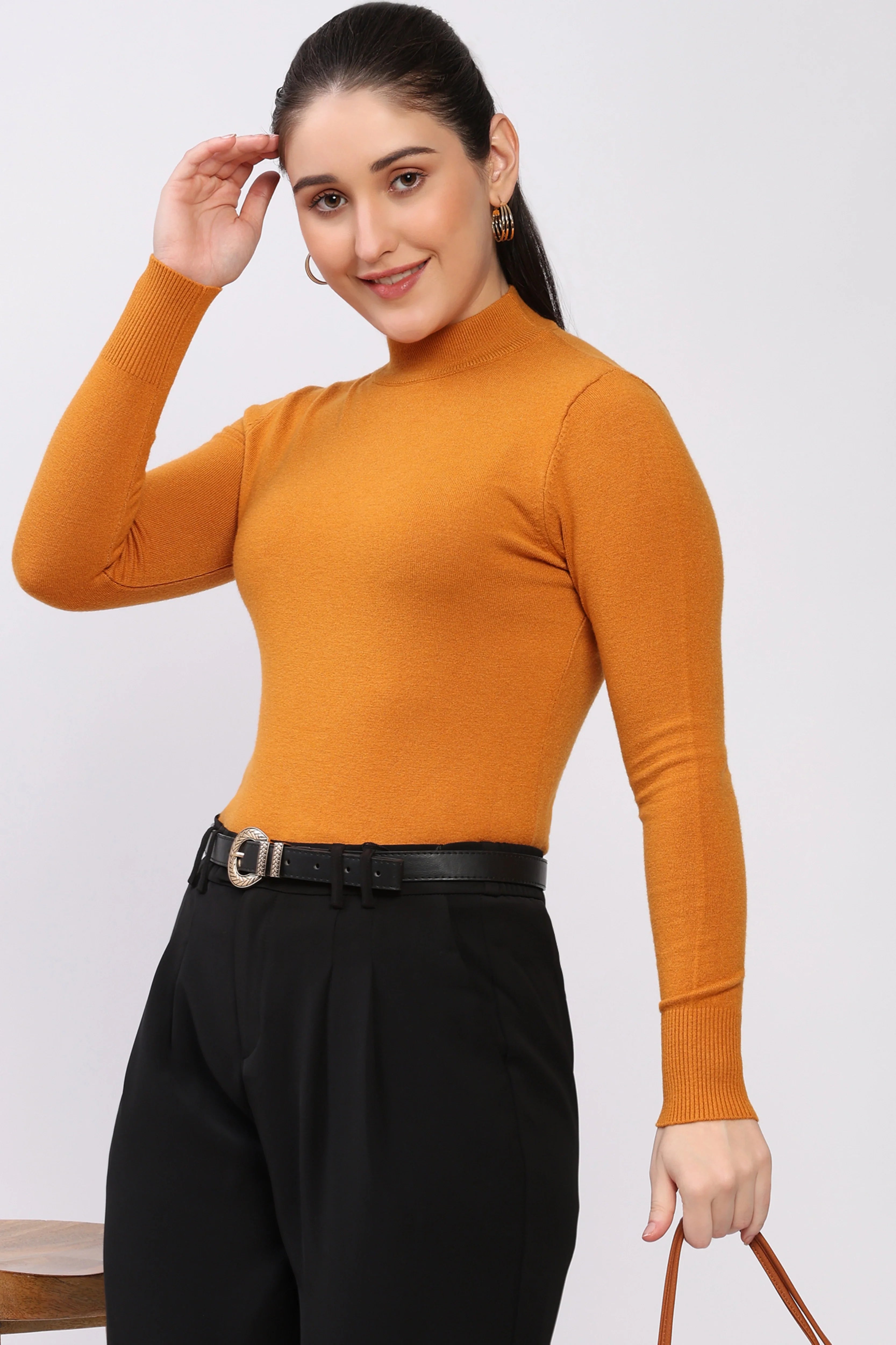 Ginger Solid High-Neck Pullover-Global Republic