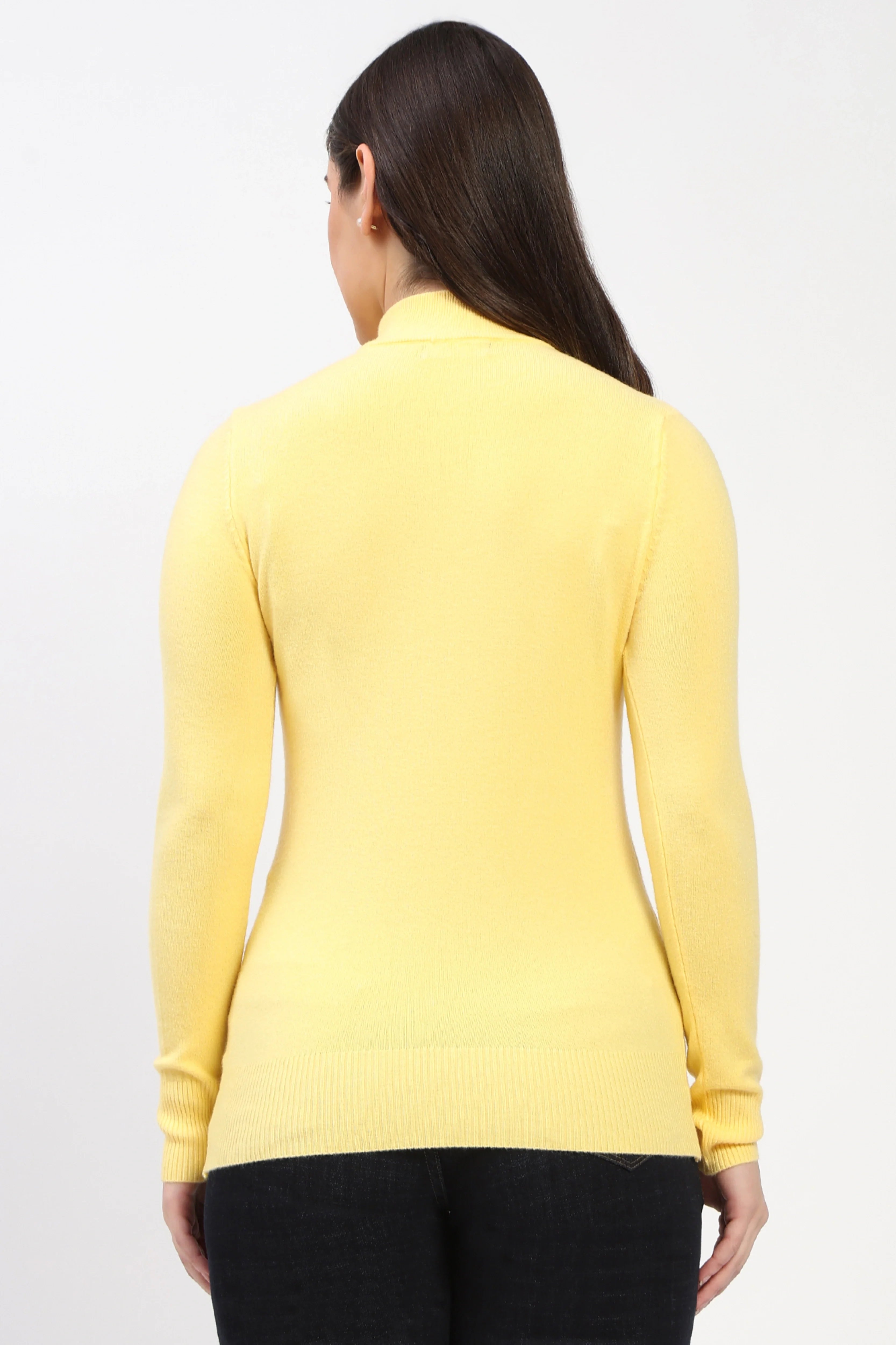 Yellow Solid High-Neck Pullover-Global Republic